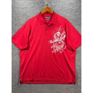 Tattoo Golf Polo Shirt Men's XL Red/White Dragon SS Golfing Activewear Casual